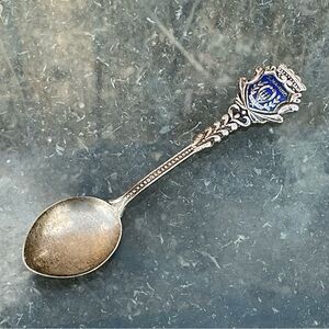 VTG San Marino Italy 800 Silver 4” Spoon Blue Enamel Libertas Crest Collectible